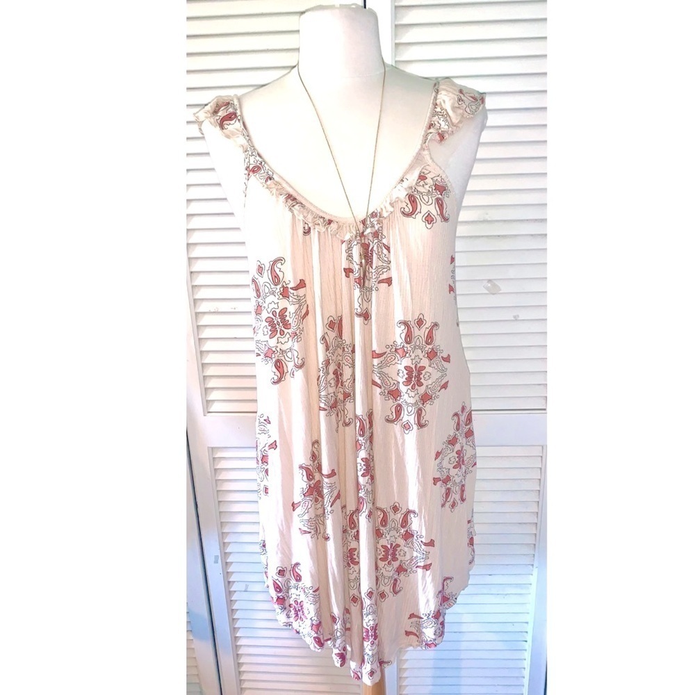 Free People Tunic sleeveless cream with dark peach design XS